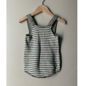 Mebie Baby Stripe Knit Overall Romper Grey Cream Scandi Neutral Photoshoot